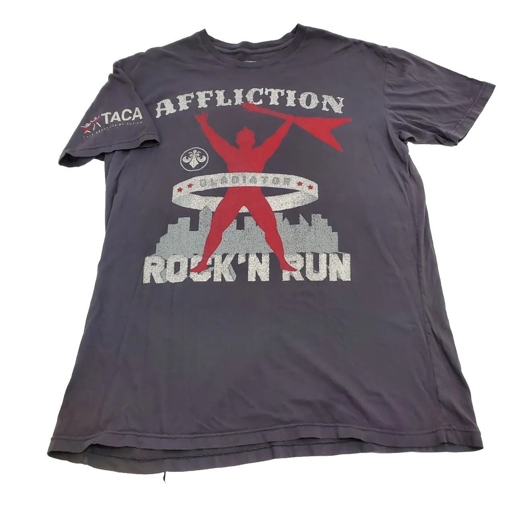 Affliction Rock N Run TACA Charity Graphic T-Shirt Gray Mens 2XL American Flag